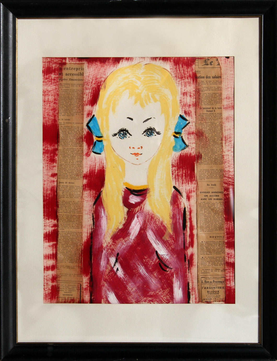 Blonde Girl with Blue Bows Mixed Media | Francois Paris,{{product.type}}
