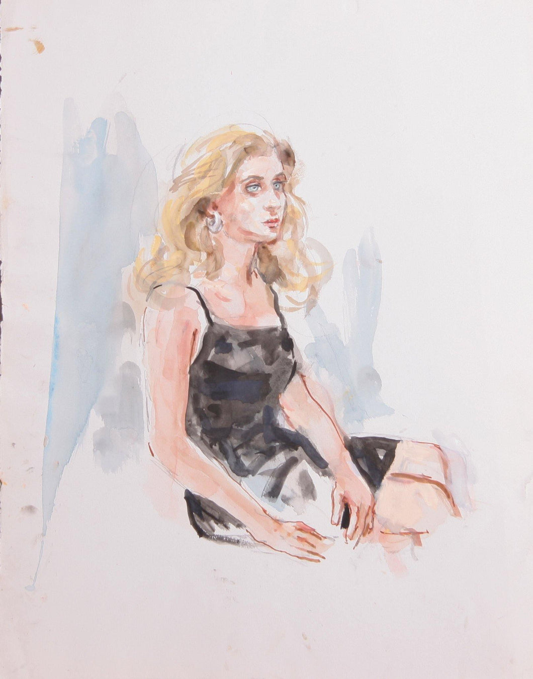 Blonde Woman in a Black Dress Watercolor | Marshall Goodman,{{product.type}}