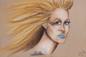 Blonde Woman with Blue Lipstick Pastel | Jon Robyn,{{product.type}}