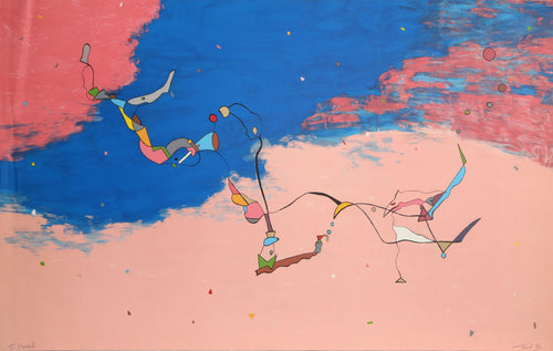 Blue and Pink Abstract Lithograph | Unknown Artist,{{product.type}}