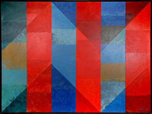 Blue and Red Angled Stripes Oil | Dan Teis,{{product.type}}