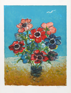 Blue and Red Flowers Lithograph | Henri Westel,{{product.type}}