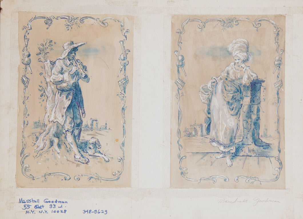 Blue and White Classic Portraits (411) Watercolor | Marshall Goodman,{{product.type}}