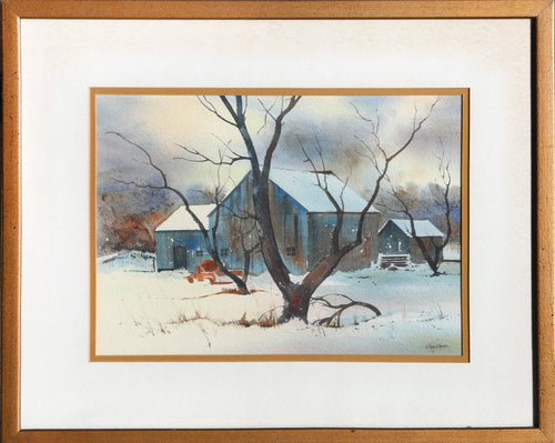 Blue Barn Watercolor | Allen Ulmer,{{product.type}}