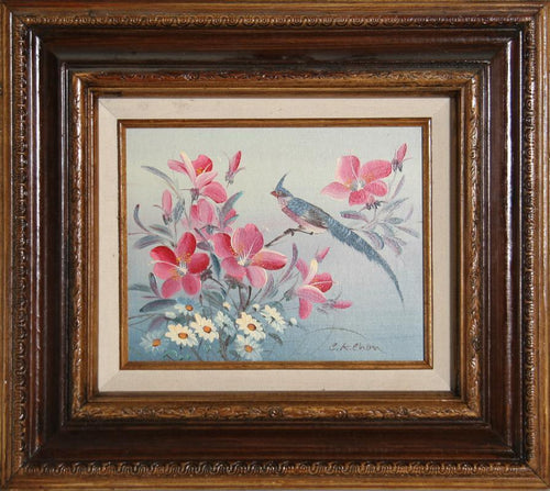Blue Bird in Flowers Oil | Unknown Artist,{{product.type}}