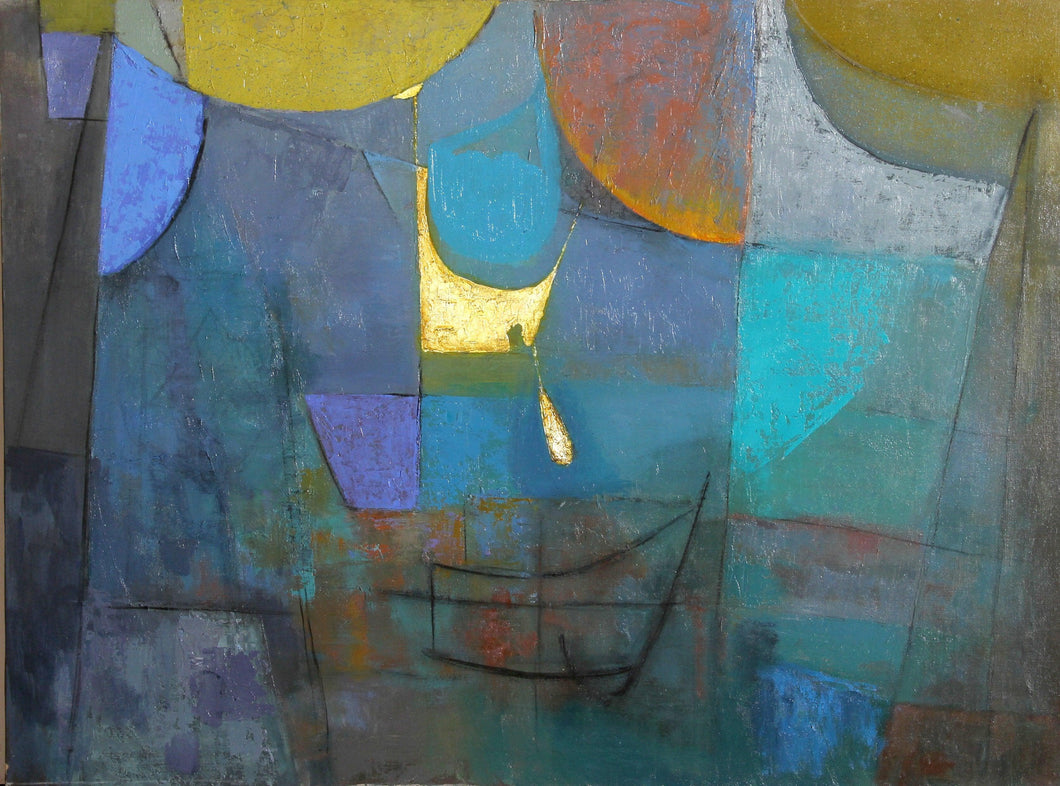 Blue Cubist Abstract Oil | Miriam Bromberg,{{product.type}}