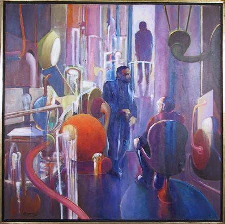 Blue Machine and People Acrylic | Benjamin Silva,{{product.type}}