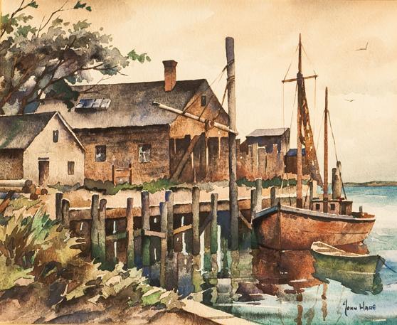 Boat Docks Watercolor | John Cuthbert Hare,{{product.type}}