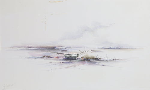 Boat in Seascape Watercolor | Unknown Artist,{{product.type}}