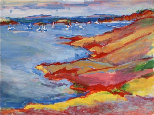 Boats Around Wharf and Smutty Nose with Camden Hills Acrylic | Alfred Sandford,{{product.type}}