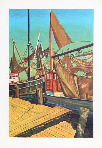 Boats at Dock Lithograph | Jack van Deckter,{{product.type}}