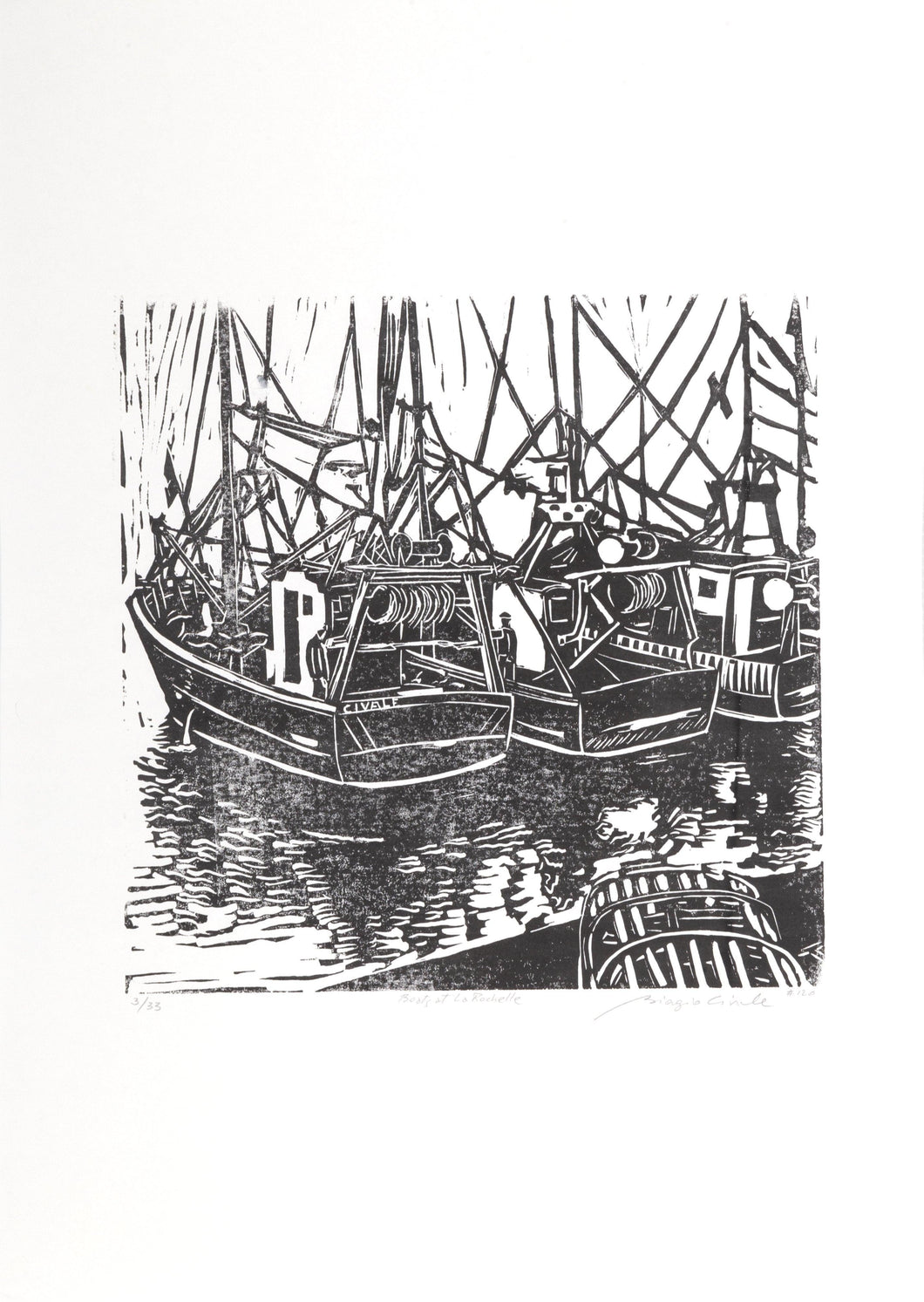 Boats at La Rochelle Woodcut | Biagio Civale,{{product.type}}