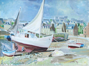 Boats on the shore in Brittany Oil | Trafford Partridge Klots,{{product.type}}