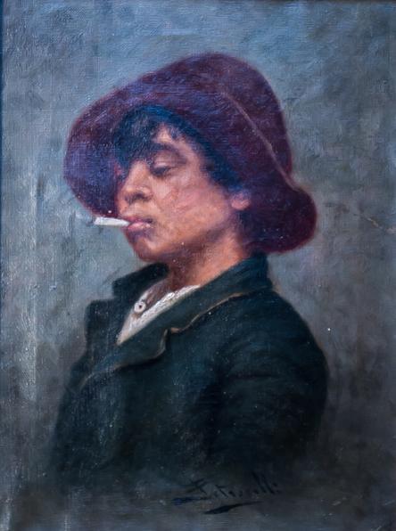 Boy Smoking with Red Cap Oil | Achille Petrocelli,{{product.type}}