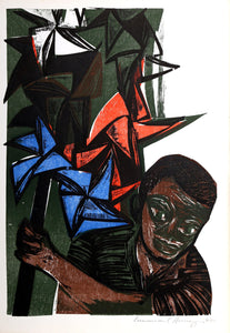Boy with Pinwheels from the Bahia Portfolio Woodcut | Emanoel Araujo,{{product.type}}