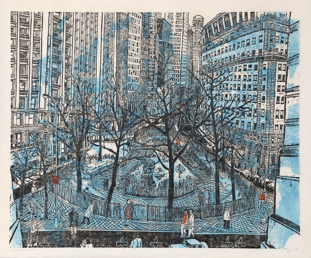 Broadway at Bowling Green Woodcut | Ted Davies,{{product.type}}