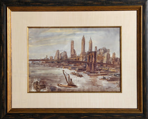 Brooklyn Bridge and Lower Manhattan II Watercolor | Reginald Marsh,{{product.type}}