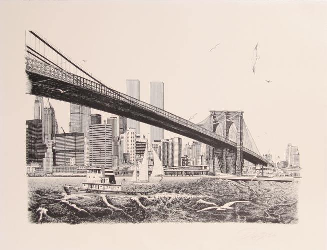 Brooklyn Bridge Lithograph | Delbart Duchein,{{product.type}}
