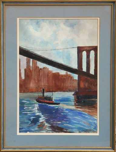 Brooklyn Bridge Watercolor | Mabel MacDonald Carver,{{product.type}}