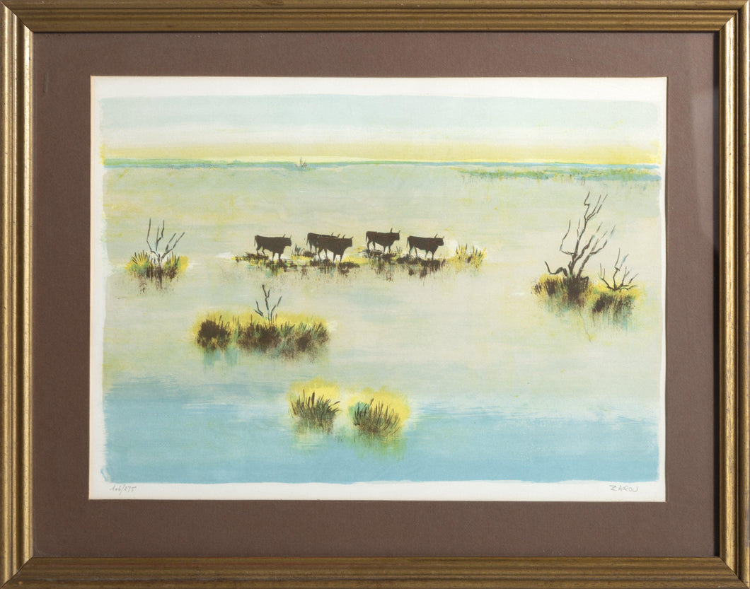 Bulls on the Water Lithograph | Victor Zarou,{{product.type}}