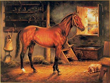 Caballo en el Establo Poster | Miguel Conti,{{product.type}}