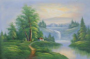 Cabin and Waterfall Landscape (177) Oil | Shumu Fu,{{product.type}}