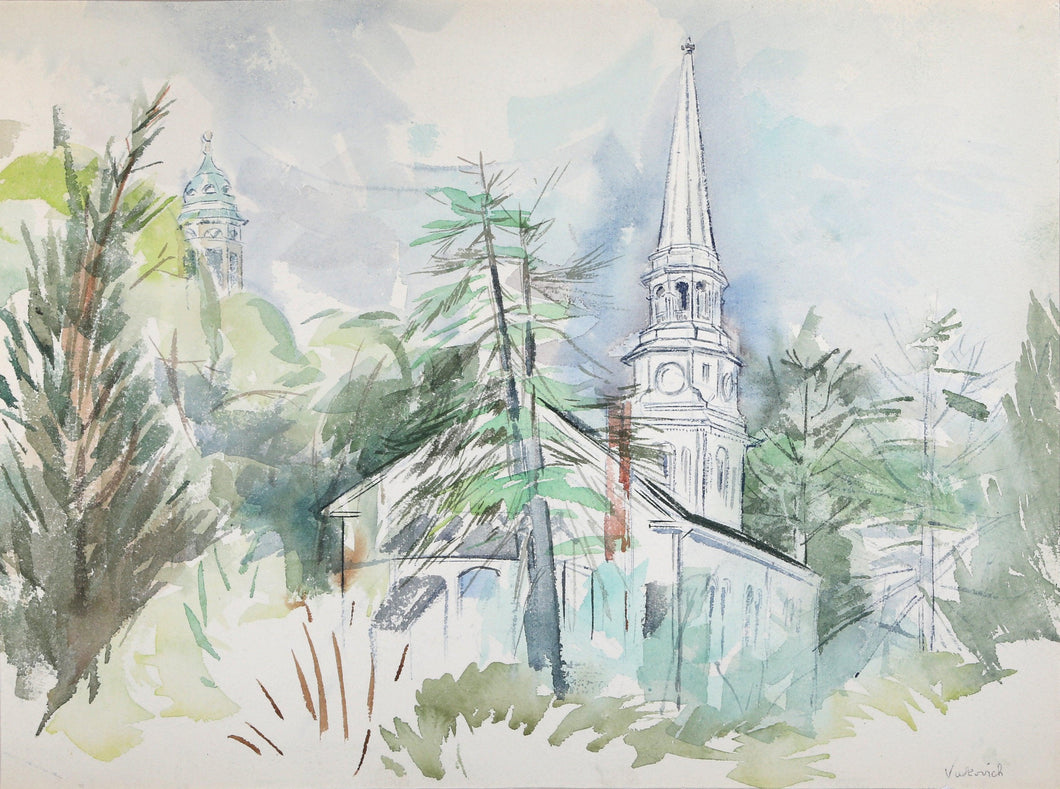 Cape Cod Church I Watercolor | Charles Blaze Vukovich,{{product.type}}