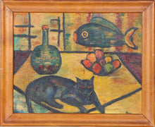 Cat and Fish Still Life Oil | Unknown Artist,{{product.type}}