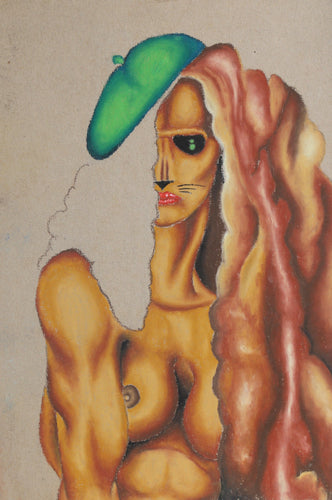 Cat Woman with Green Beret Pastel | Jon Robyn,{{product.type}}