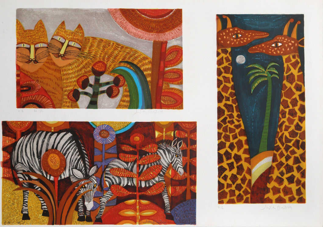 Cats, Giraffes and Zebras Lithograph | Judith Bledsoe,{{product.type}}