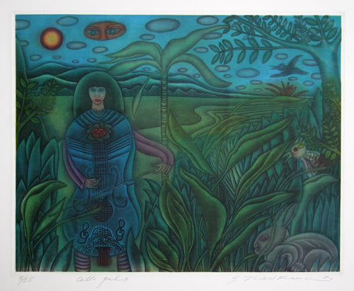 Cello Girl II Etching | Shigeru Narikawa,{{product.type}}