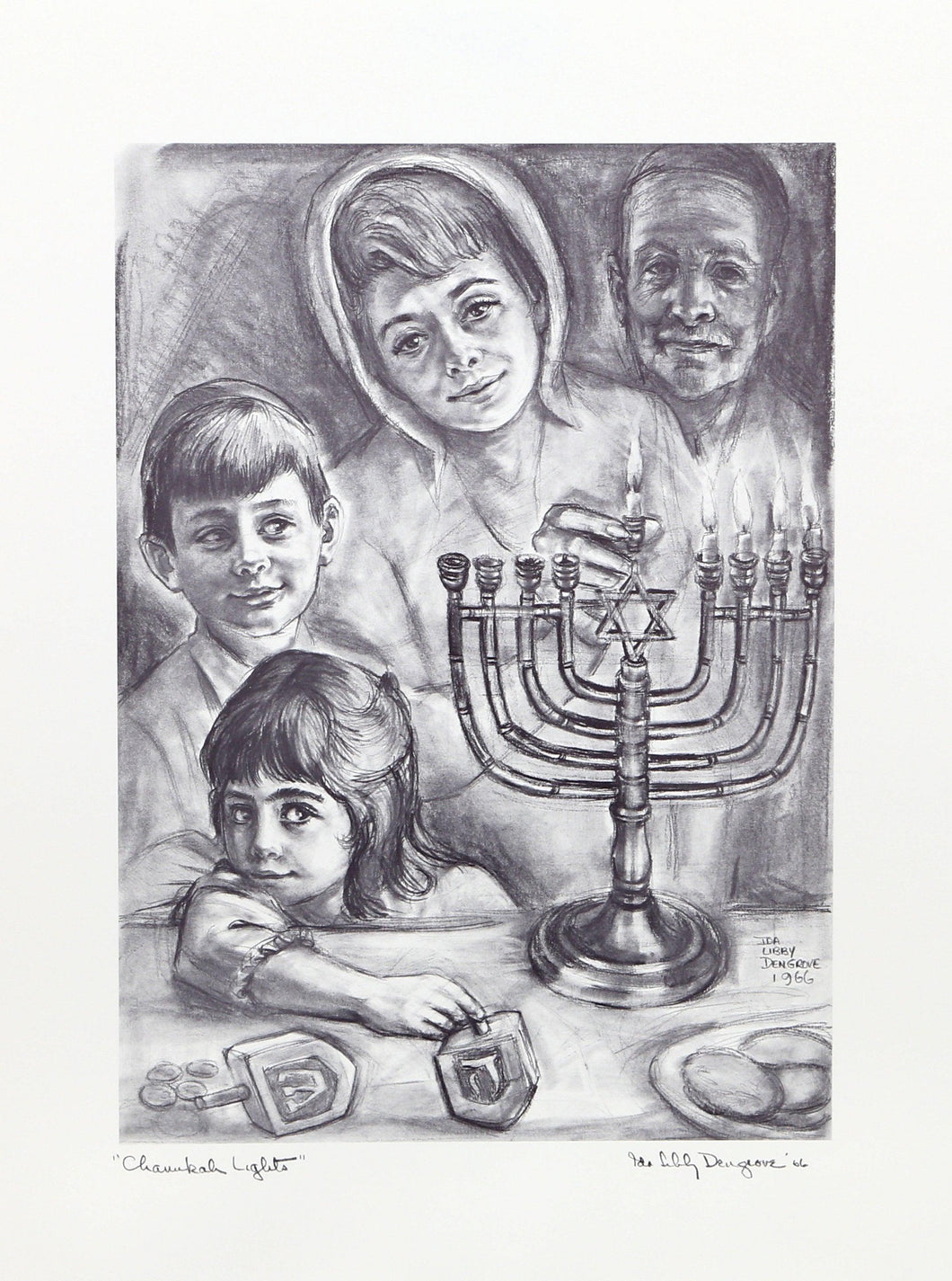 Chaunukah Lights from Twelve Drawings of Jewish Life Poster | Ida Libby Dengrove,{{product.type}}