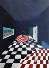 Checkered Cafe Scene Oil | Unknown Artist,{{product.type}}