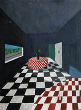 Checkered Cafe Scene Oil | Unknown Artist,{{product.type}}