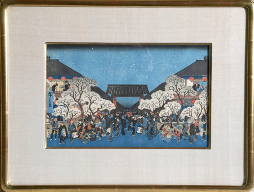 Cherry Blossoms at Night in the Yoshiwara (Yoshiwara yozakura no zu), from the series Famous Places in the Eastern Capital (Tôto meisho) Woodcut | Utagawa Hiroshige (aka Ando Hiroshige),{{product.type}}