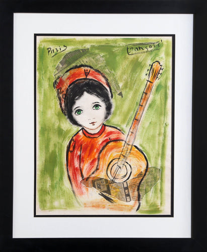 Child with Guitar Gouache | Francois Paris,{{product.type}}