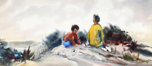 Children Playing at the Beach (P3.16) Watercolor | Eve Nethercott,{{product.type}}