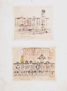 Children Waiting for the Subway Watercolor | Marshall Goodman,{{product.type}}