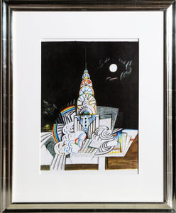 Chrysler Building (Night) from Derriere le Miroir Lithograph | Saul Steinberg,{{product.type}}