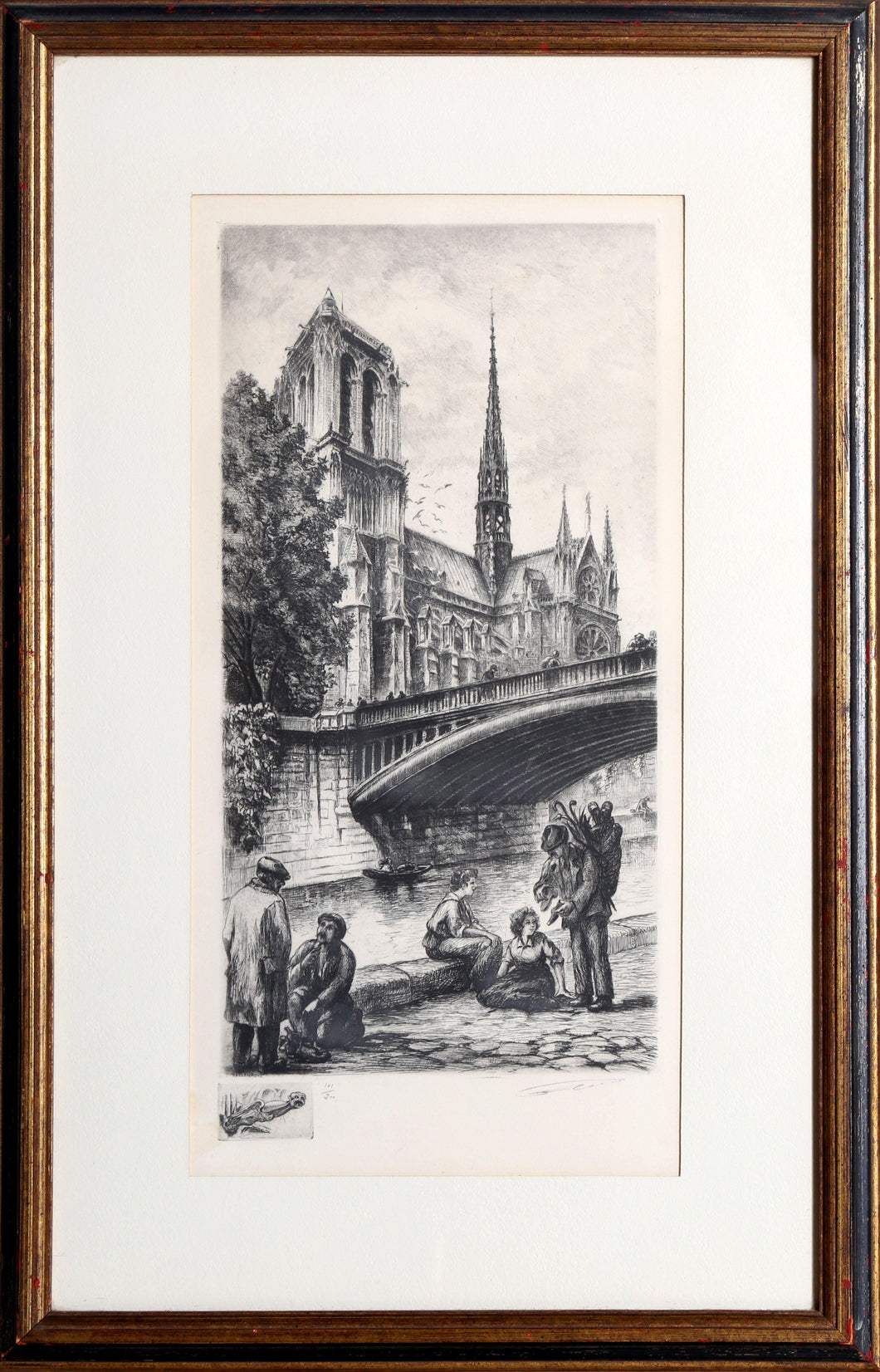 Church and Bridge Etching | Aime Dallemagne,{{product.type}}