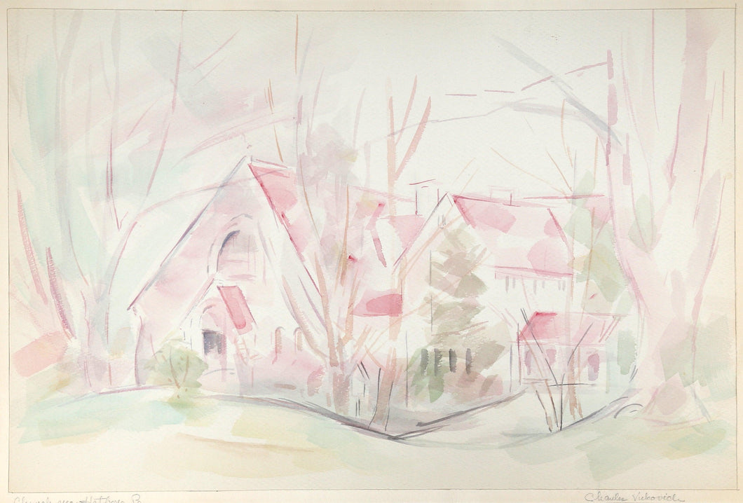 Church near Hatsboro, PA Watercolor | Charles Blaze Vukovich,{{product.type}}