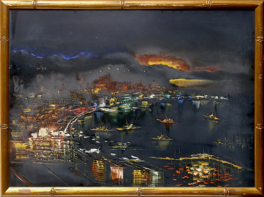 Cityscape Harbor at Night Oil | Unknown Artist,{{product.type}}