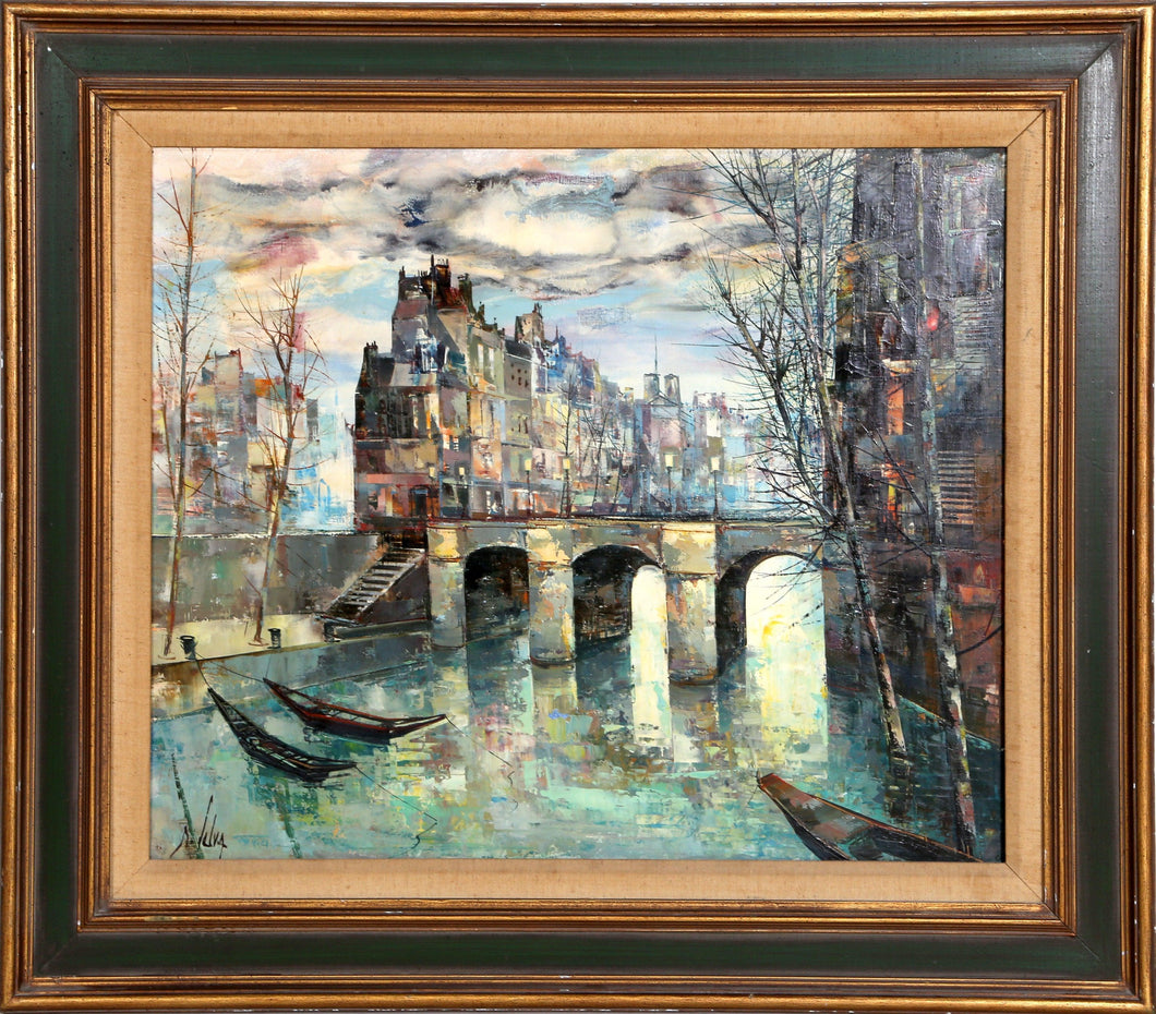 Cityscape with Canal Oil | M. Salva,{{product.type}}
