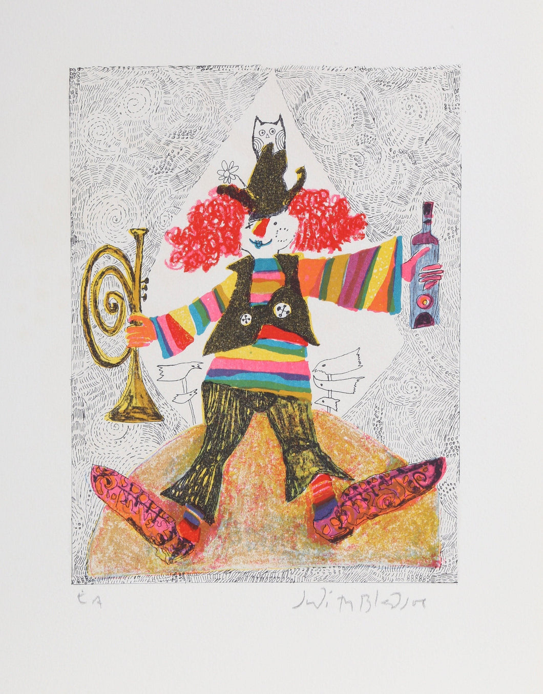 Clown with Trumpet from A Little Circus Lithograph | Judith Bledsoe,{{product.type}}