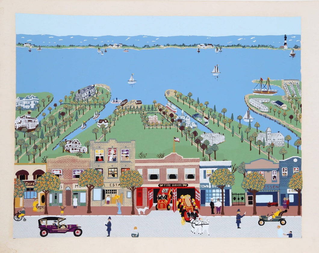 Coastal Town Scene Screenprint | Unknown Artist,{{product.type}}