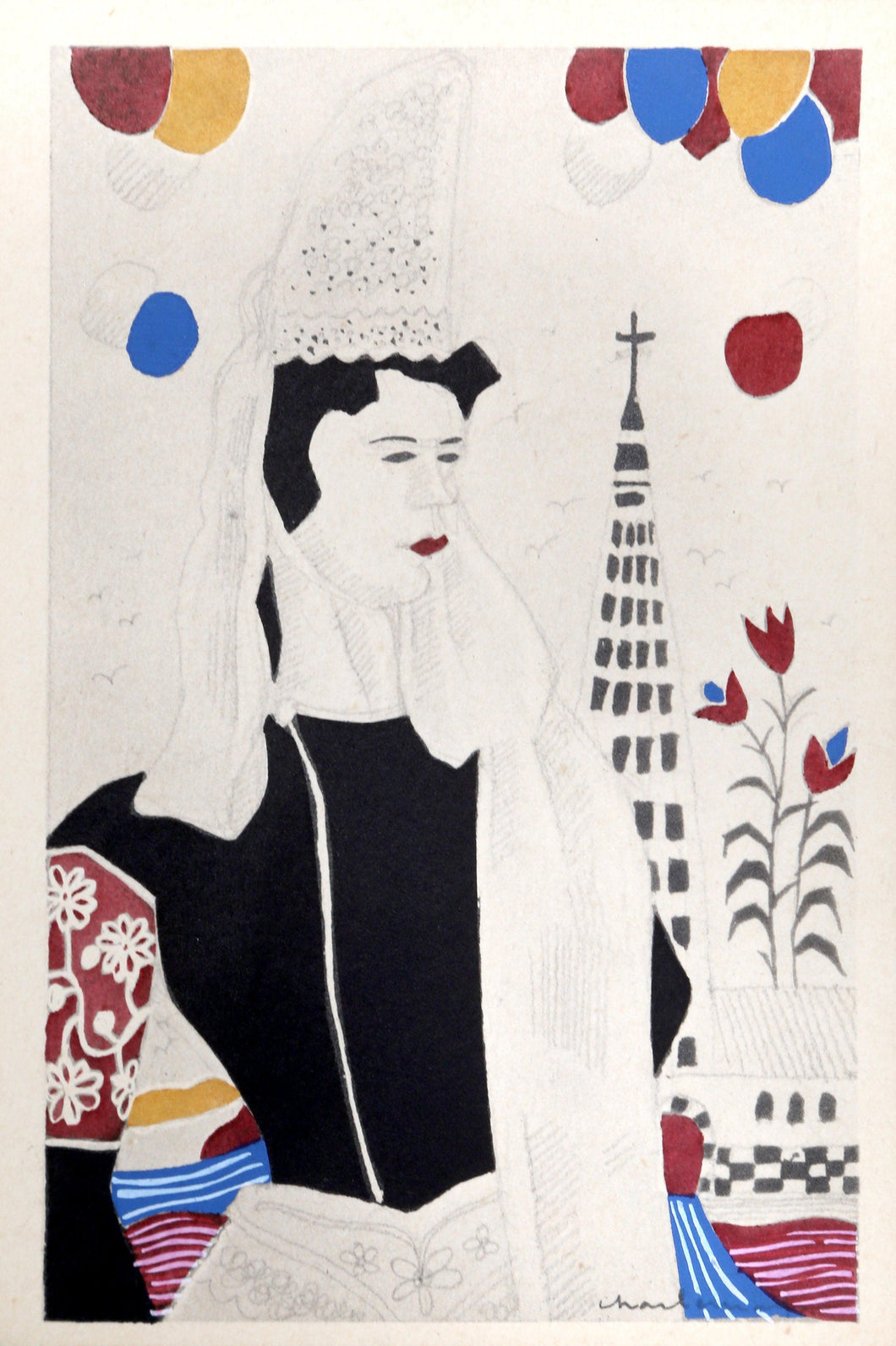 Coiffe de Pont l'Abbe from Costumes Bretons par Charlemagne Ephemera | Unknown Artist,{{product.type}}