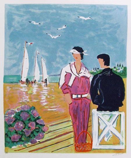 Couple at Deauville Lithograph | Jean Claude Picot,{{product.type}}