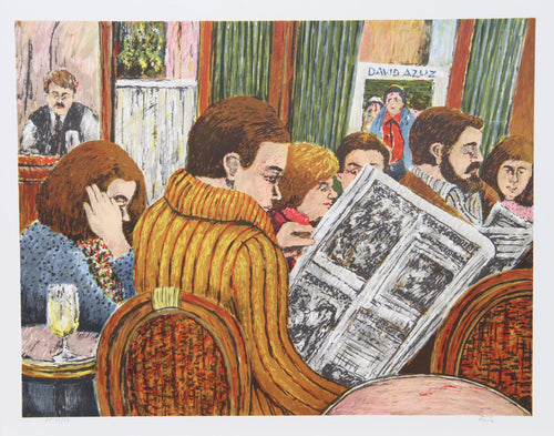 Couple Bar Montparnasse Paris Lithograph | David Azuz,{{product.type}}
