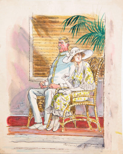 Couple on Tropical Porch (421) Watercolor | Marshall Goodman,{{product.type}}