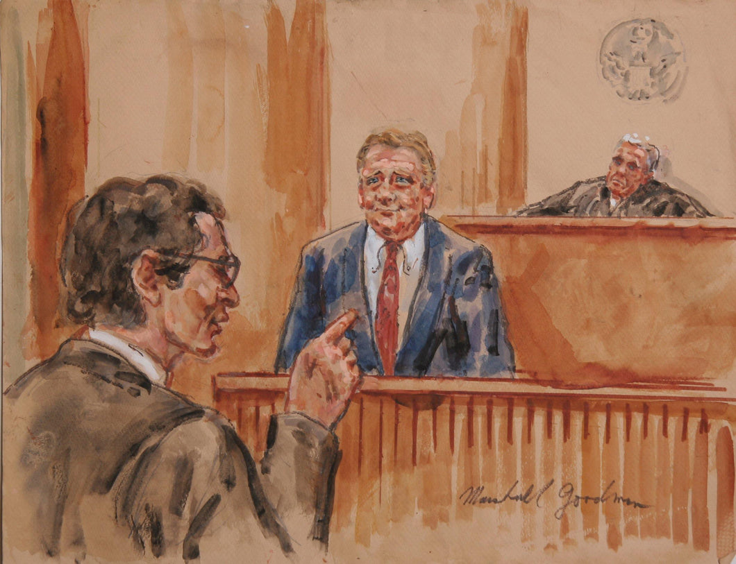Courtroom 45, Cross Examining the Witness Watercolor | Marshall Goodman,{{product.type}}